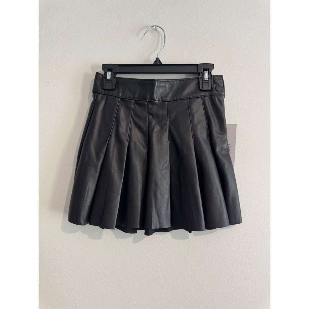 Jordache Cheerleader Skirt Girls Size 6-6X Black Faux Leather Pleated